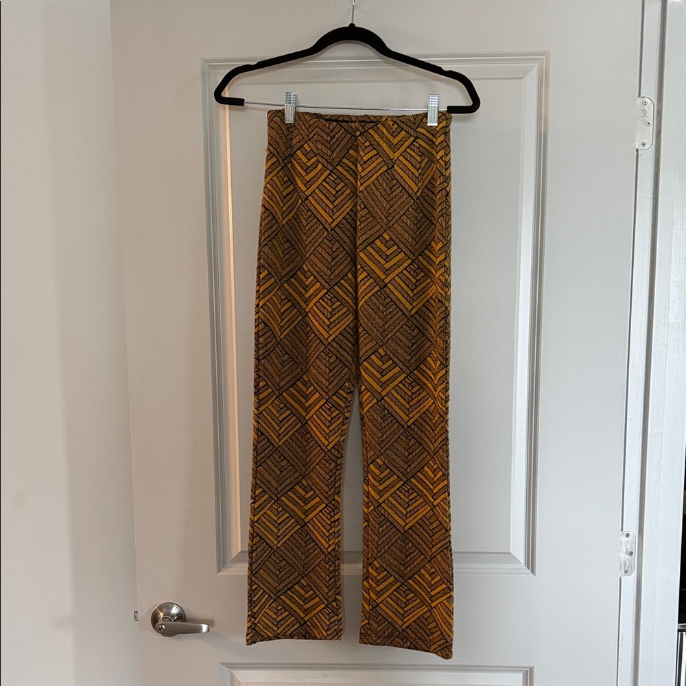 Free People Navy and Yellow Geometric Cropped Pants